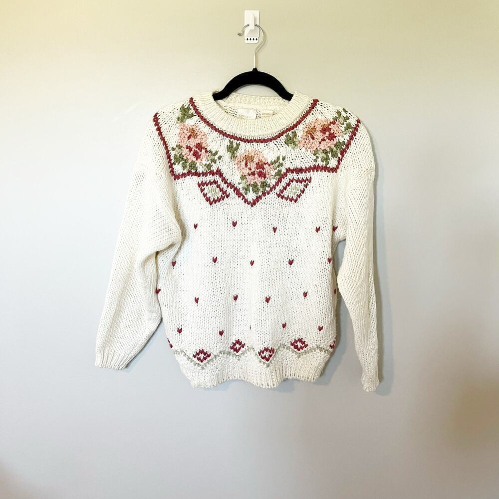 Vintage needles & yarn floral‎ knit sweater Medium